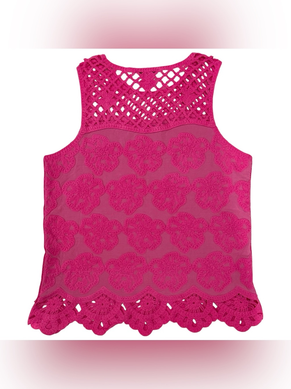 Cato Hot Pink Floral Embroidered Crochet Tank Size S - Picture 2 of 7